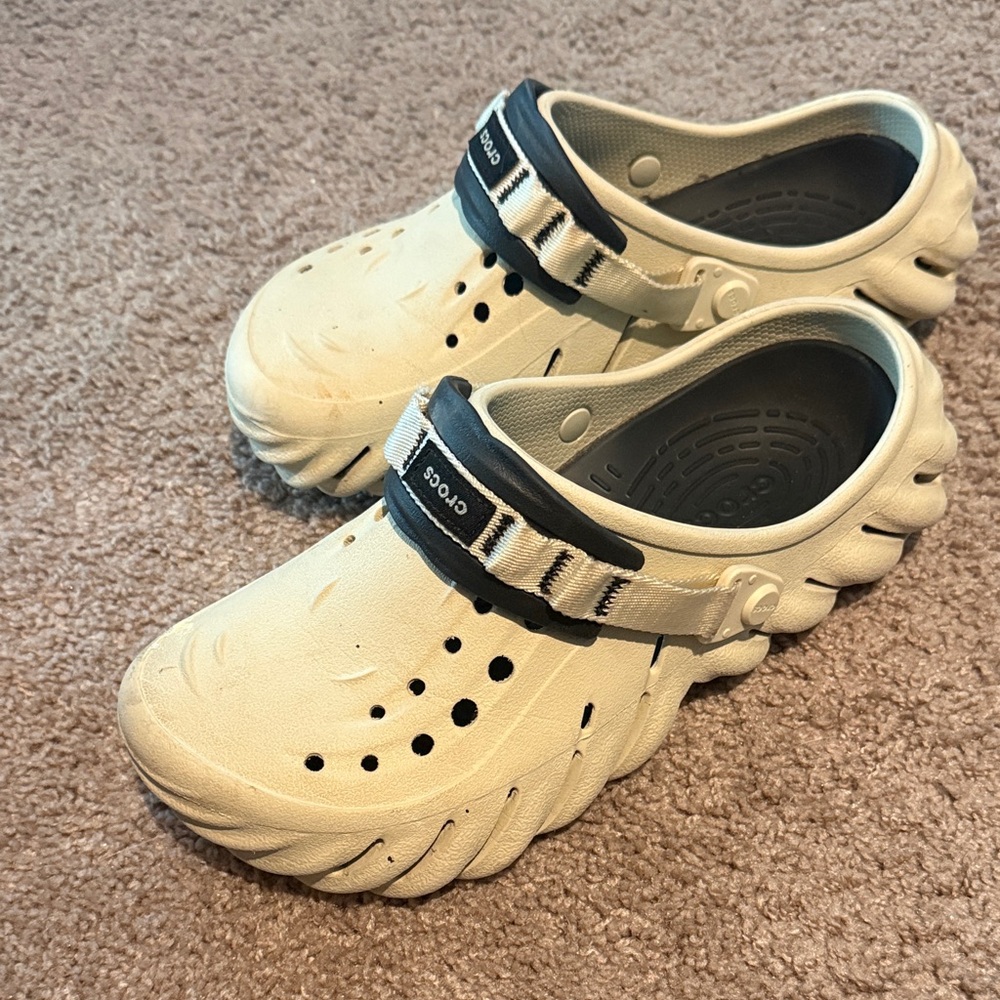 CROCS Cream and Black Slippers